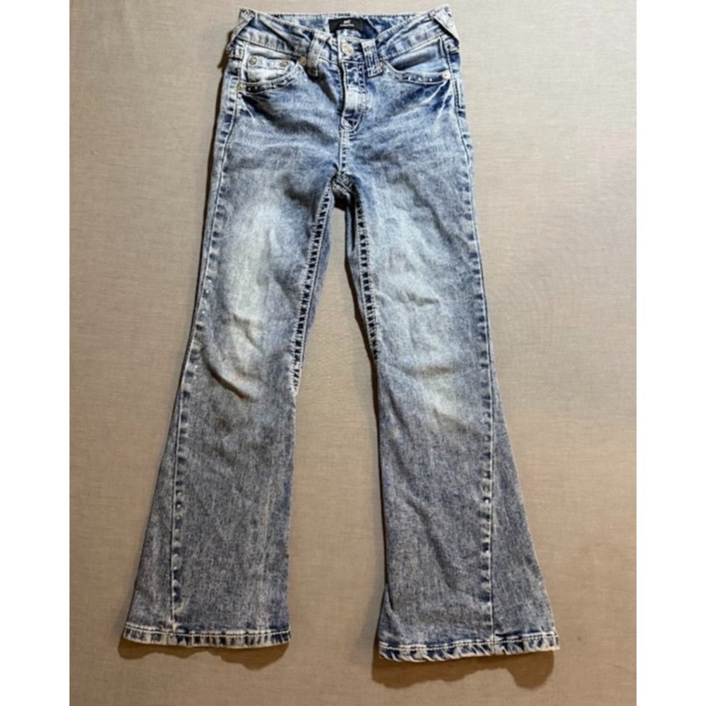 True‎ Religion Joey Jeans Girls 7 Blue Bedazzled Denim Bootcut Pocketed 22X22.
